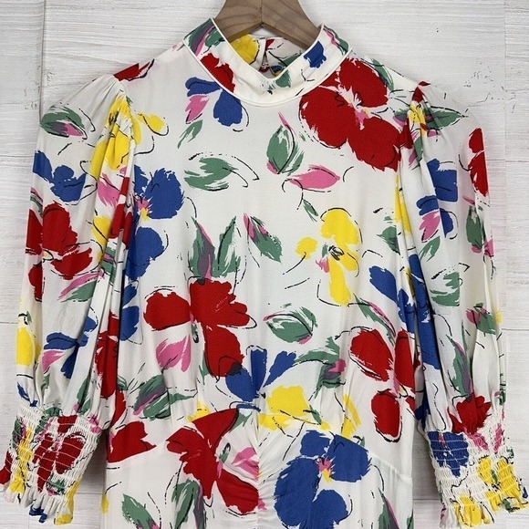 RIXO x Target Midi Dress Size 0 Floral Mock Neck Cascade Ruffle Colorful Artsy - Picture 3 of 16